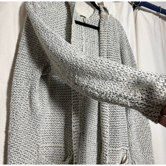 Free People Love Me Tender Cardi Knitted Fringed Hem Hooded Open Front Size L - Picture 8 of 14